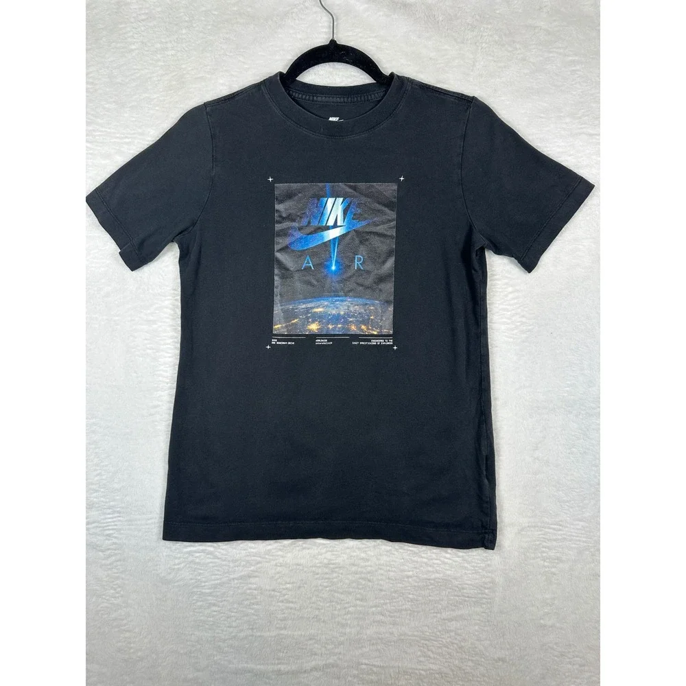 Nike Air T-Shirt Boys Large Black Space Earth Graphic Short Sleeve